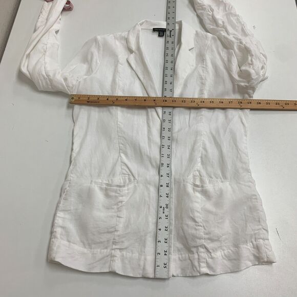 Saks Fifth Avenue Linen Blazer Womens M Medium White Open Front Notch Collar - Picture 10 of 12
